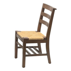 Bent leg traditional chair rush seat three stretchers