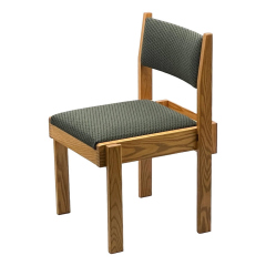 Upholstered back and seat with book rack side view