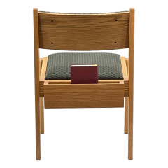 Upholstered back and seat with rear mounted book rack, rear view
