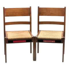 Ladder back rush seat with under-seat book rack, interlocked radius