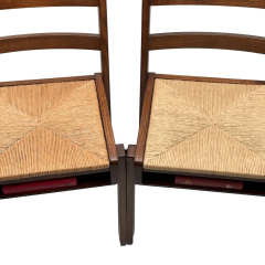 Ladder back rush seat with under-seat book rack, interlocked radius, close up