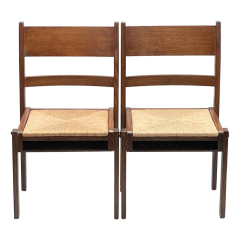Ladder back rush seat with under-seat book rack, interlocked straight