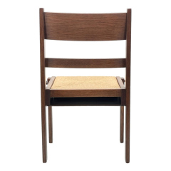 Ladder back rush seat with under-seat book rack, rear view