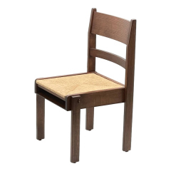 Ladder back rush seat with under-seat book rack, side view