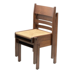 Ladder back rush seat with under-seat book rack, stacked