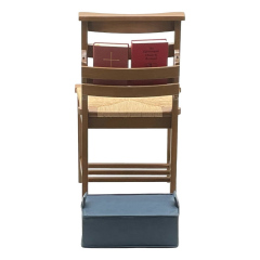 Traditional chair rear view with third stretcher, bookrack, and kneeling hassock